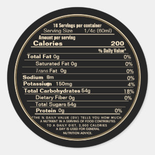 Black Maple Sirup Large Nutrition Facts Label 2021 Runder Aufkleber