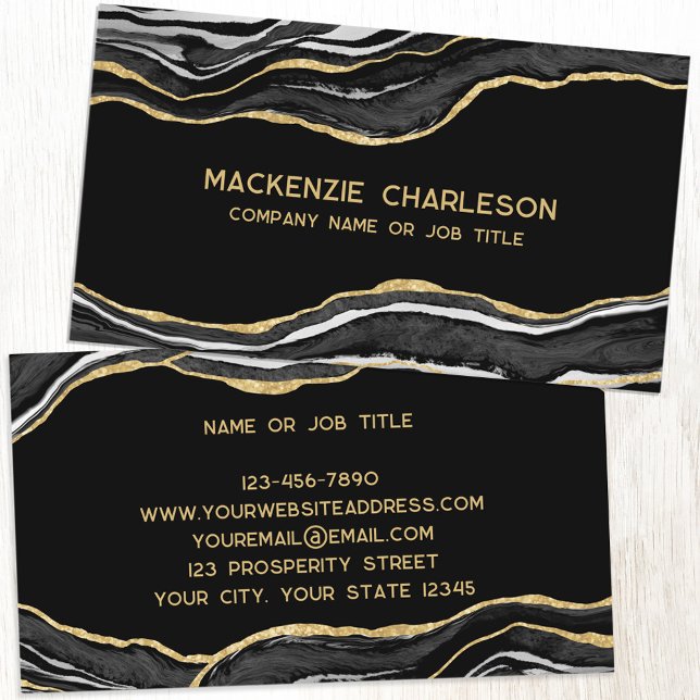Black Marble Agate Geode Gold Glitzer Visitenkarte (Black agate geode marble gold glitter effect business cards)