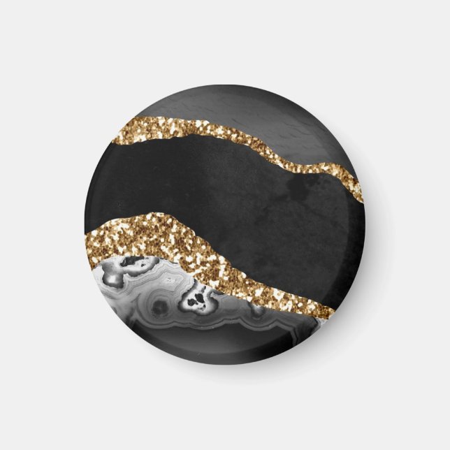 Black Marble Agate Gold Glitzer Magnet (Vorne)
