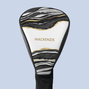 Black Marble Agate Gold Glitzer Personalisiert Golf Headcover