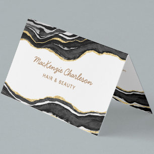 Black Marble Agate Gold Glitzer QR-Code Visitenkarten