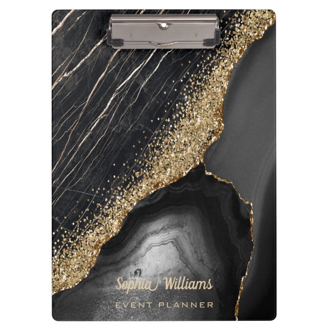 Black Marble Agate Klemmbrett (Vorderseite)