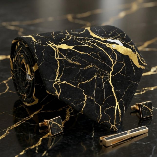 Black Marble and Gold Veins Elegant Pattern Krawatte (Von Creator hochgeladen)