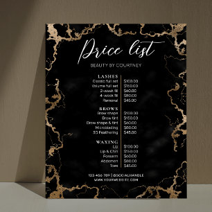 Black Marble & Gold Elegante Business-Preisliste Poster