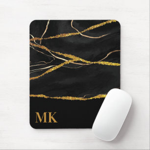 Black Marble Gold Glitzer Mousepad