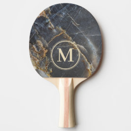 Black Marble & Gold Stone Stone Monogram Tischtennis Schläger
