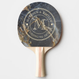 Black Marble & Gold Stone Wedding Monogram Tischtennis Schläger