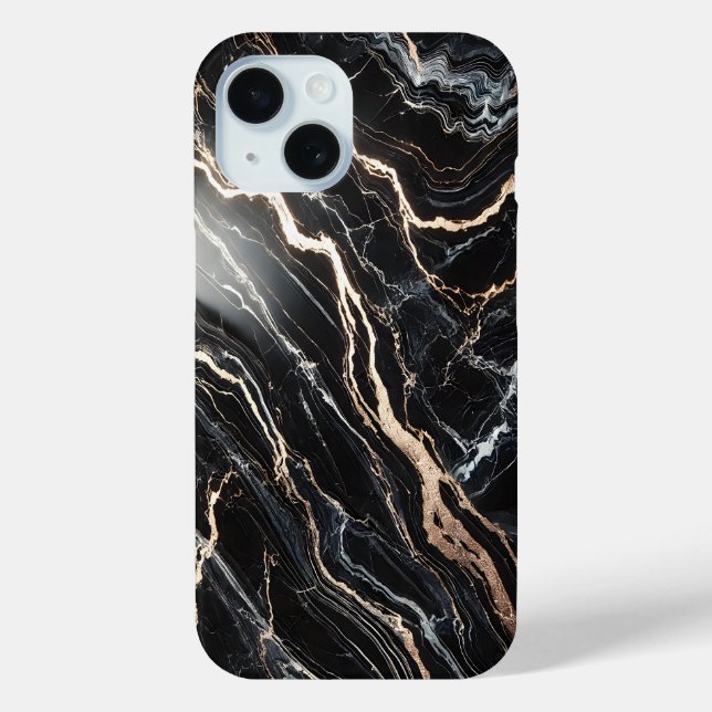 Black Marble & Gold Veins Case-Mate iPhone Hülle (Rückseite)