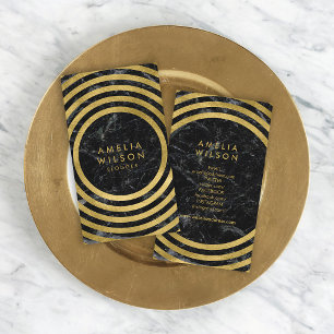Black Marble Imitate Gold Round Lines Social Media Visitenkarte