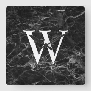 Black Marble Initial Square Kitchen Wall Clock Quadratische Wanduhr