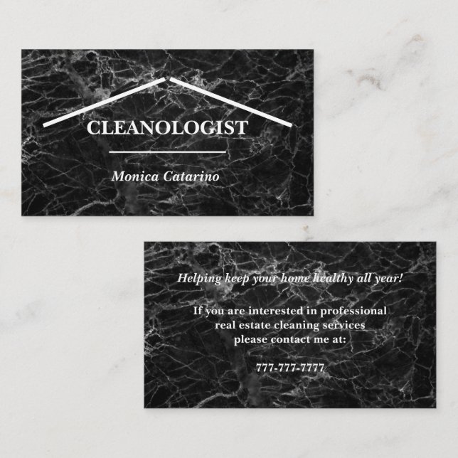 Black Marble Look Zuhause Clearing Business Card Visitenkarte (Vorne/Hinten)