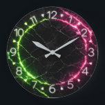 Black Marble Neon Clock Design Große Wanduhr<br><div class="desc">Step into modern elegance with this black marble neon clock design, where glowing green and pink accents meet a sleek marble backdrop. The bold contrast of luminous colors against deep stone textures creates a striking aesthetic that feels both futuristic and timeless. Perfect for those who love vibrant artistry, geometric balance,...</div>