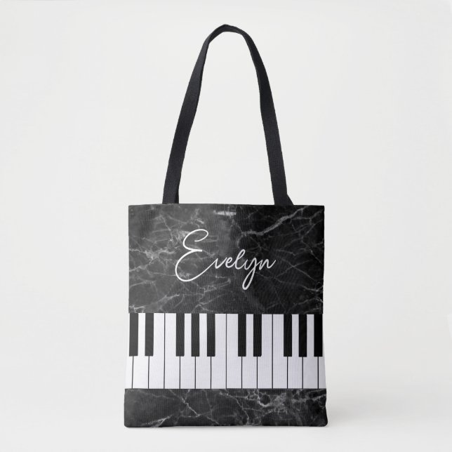 Black Marble Piano Musik Thementote Tasche (Vorderseite)