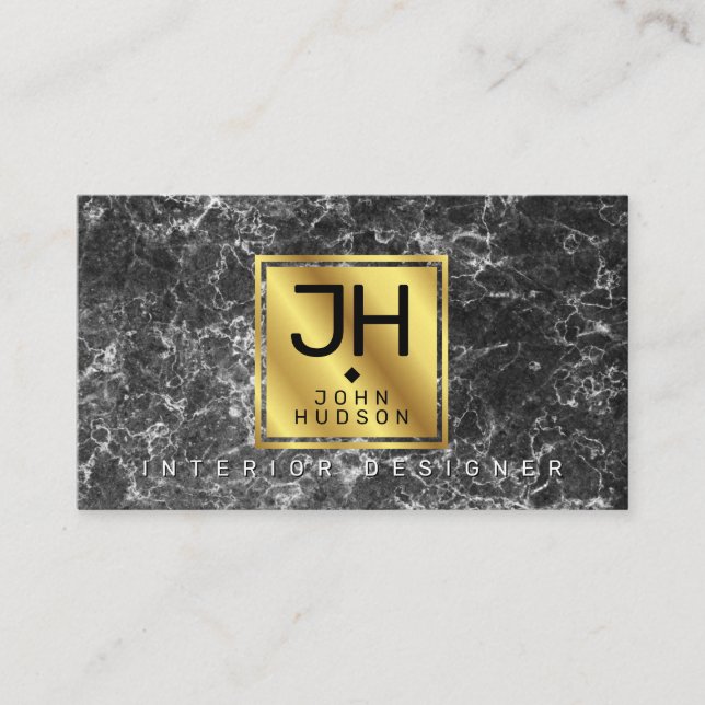 Black Marble und Gold Moderne Monogram BC Business Visitenkarte (Vorderseite)