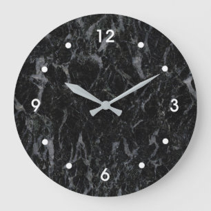 Black Marble Veined with Gray Image White Numbers Große Wanduhr
