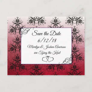 Black Maroon Damask Hochzeit Save the Date Postkar Postkarte