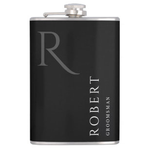 Black Masculine Monogram Trauzeugen Gift Flachmann
