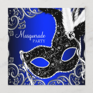Black Mask Royal Blue Masquerade Party Einladung