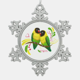 Black Masked Lovebirds Schneeflocken Zinn-Ornament