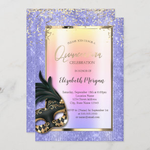 Black Masque Masquerade Lavander Quinceañera Einladung