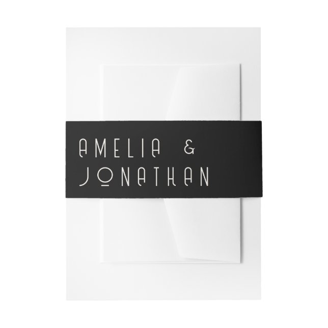 Black Matte Simple Minimal Formal Wedding Einladungsbanderole (Vorderseite Beispiel)