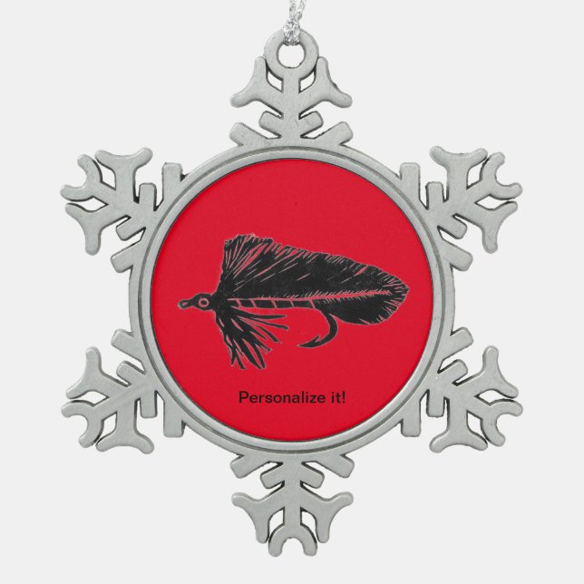 Black Matuka Streamer, Fliegenbinden, Fliegenfisch Schneeflocken Zinn-Ornament (Vorderseite)