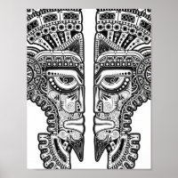 Black Mayan Twins Mask on White