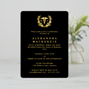 Black MD Caduceus + Laurel Wreath Abschluss Folieneinladung