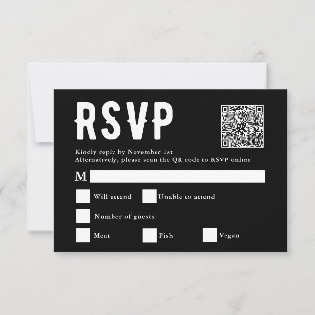 Black Meal Choice Wedding Scan Qr Code RSVP Card (Vorderseite)