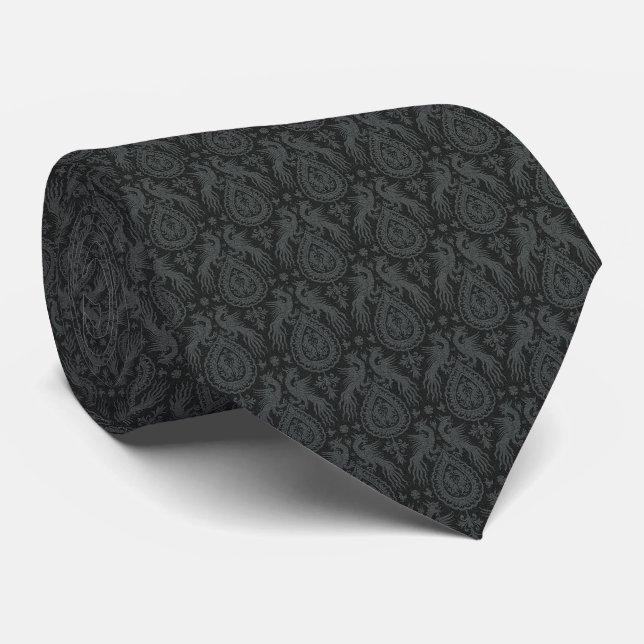 Black Medieval Dragons Neck Tie Krawatte (Gerollt)