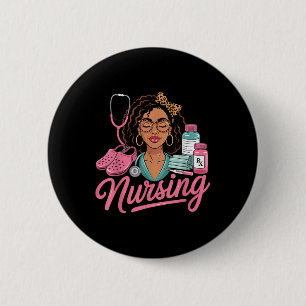 Black Melanin Nurse Afro Black History Hair Medici Button