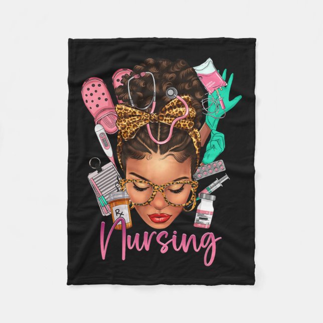 Black Melanin Nurse Black History Monte Afro Hair Fleecedecke (Vorderseite)