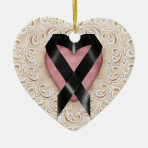 Black Melanoma Ribbon from Heart - SRF Keramik Ornament