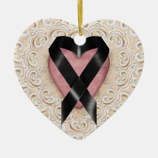 Black Melanoma Ribbon from Heart - SRF Keramikornament (Vorne)