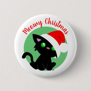 Black Meowy Christmas Kitty Button