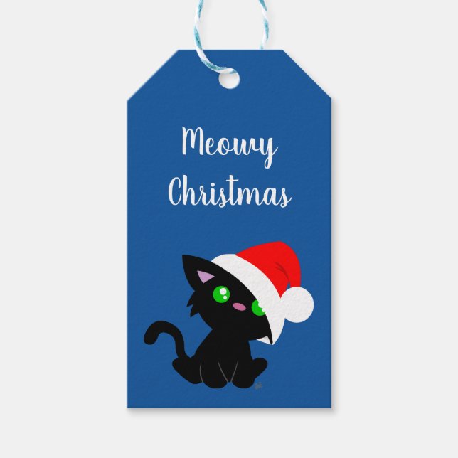 Black Meowy Christmas Kitty - Geschenketiketts Geschenkanhänger (Vorderseite)
