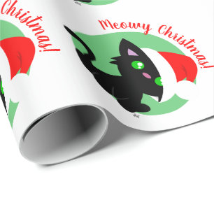 Black Meowy Christmas Kitty Wrapping Paper Geschenkpapier