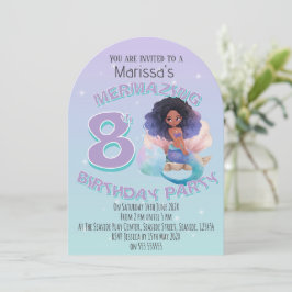 Black Mermaid Age Birthday Party Invitation Einladung