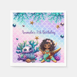 Black Mermaid Birthday Napkins Serviette