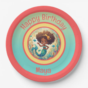 Black Mermaid Birthday Paper Plate Pappteller