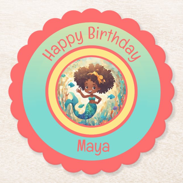 Black Mermaid Birthday Untersetzer (Vorderseite)