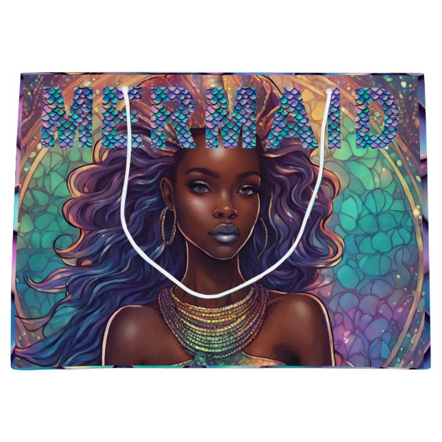 Black Mermaid Gift Bag Große Geschenktüte (Vorderseite)