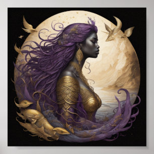 Black Mermaid Lila Gold Ein Poster