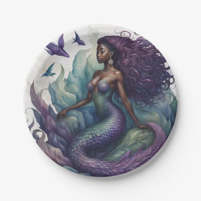 Black Mermaid Lila Pappteller (Vorderseite)
