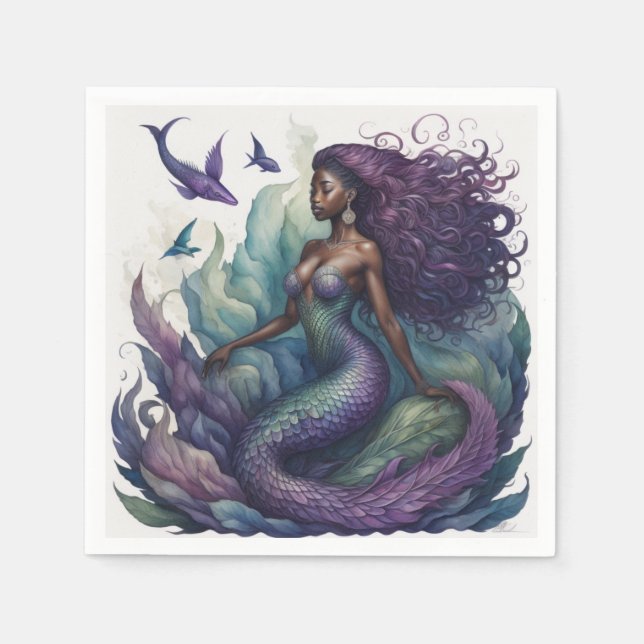 Black Mermaid Lila Serviette (Vorderseite)