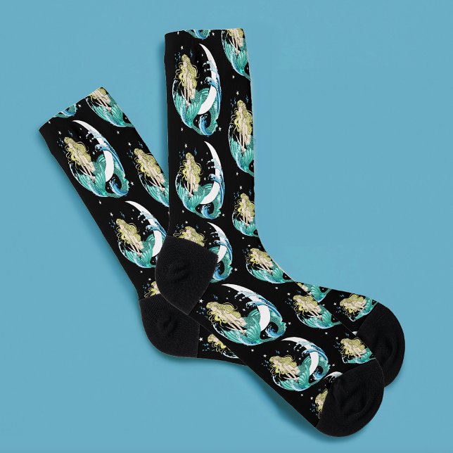 Black Mermaid Moon Fantasy Art Deco Socken (Von Creator hochgeladen)