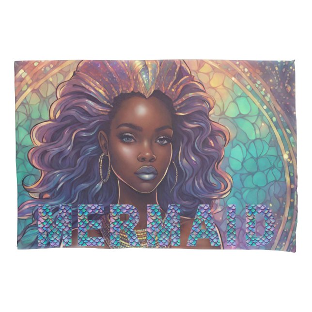 Black Mermaid Pillowcase Kissenbezug (Vorderseite-Links)