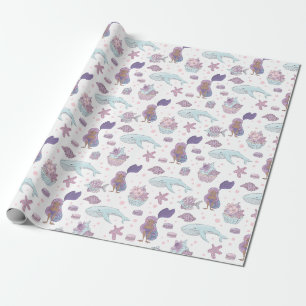 Black Mermaid Thema Birthday Party Aquamarin Lila Geschenkpapier