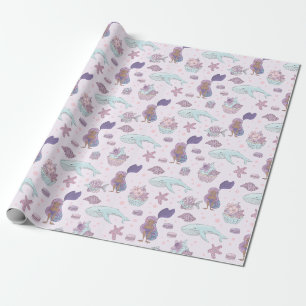 Black Mermaid Thema Geburtstagsparty Pastell Lila Geschenkpapier
