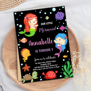 Black Mermaids Geburtstagseinladungen Einladung